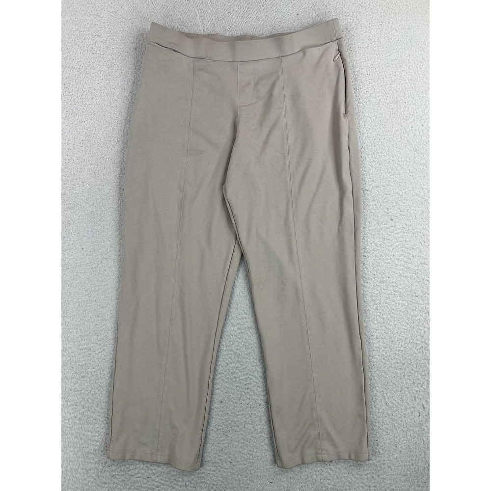 Appleseed's Pants Womens Large Petite Beige Ponte Ankle Straight Pull On Stretch